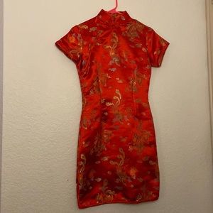 Short Sleeve Brocade Mandarin Dress